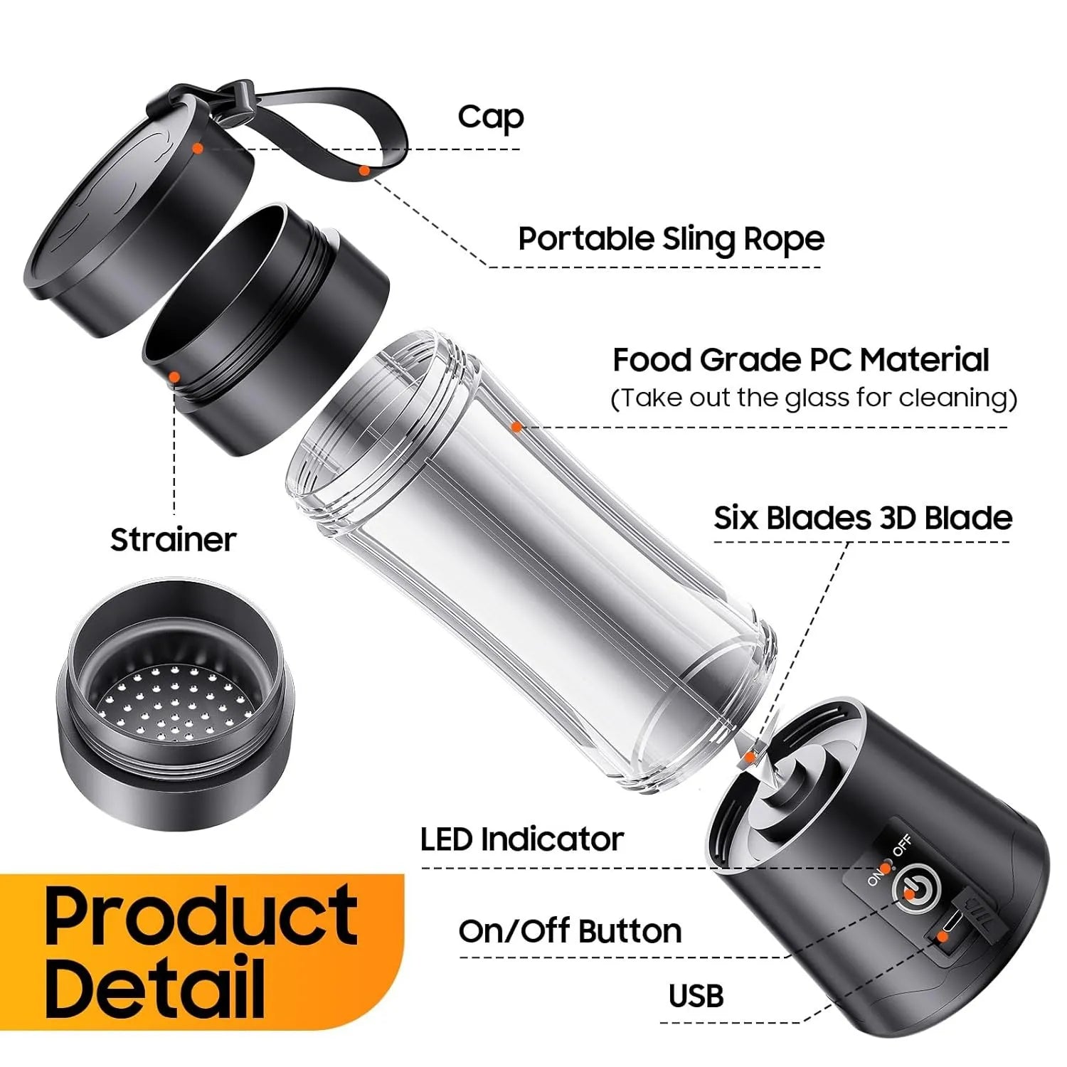 Juicer Blender 6 Blades USB Portable 380ml Mini Fruit Bottle Juicer Small Blender
