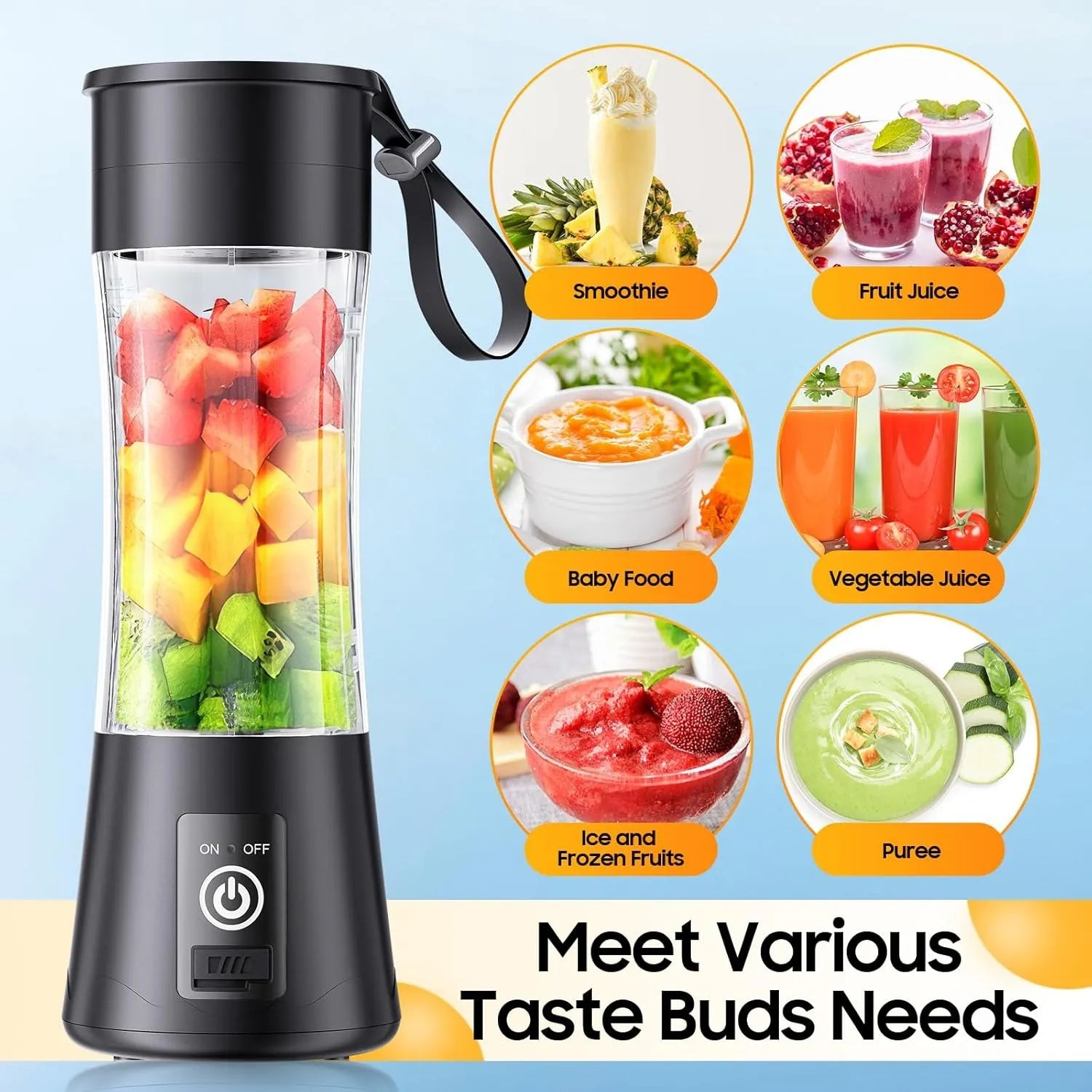 Juicer Blender 6 Blades USB Portable 380ml Mini Fruit Bottle Juicer Small Blender